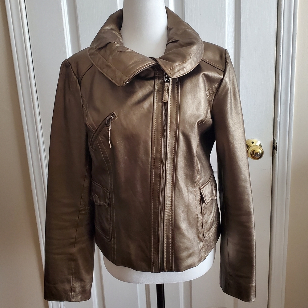 Bernardo Bronze Genuine Leather Moto Jacket Size M